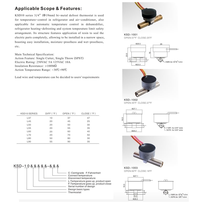 Refrigerator 3_4_Disc Defrost Thermostats Wholesale